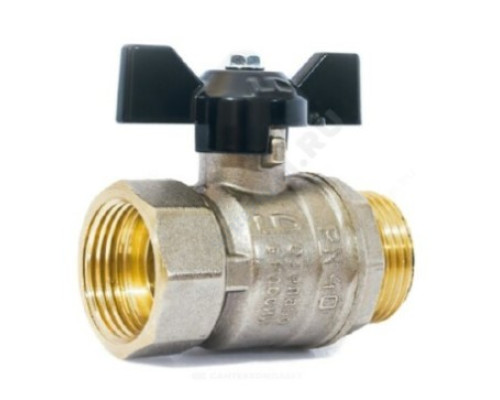 Кран шаровой латунь никель Pride Ду 20 Ру40 ВР/НР полнопроходной бабочка аналог 11б27п1 LD 47.20.В-Н.Б .