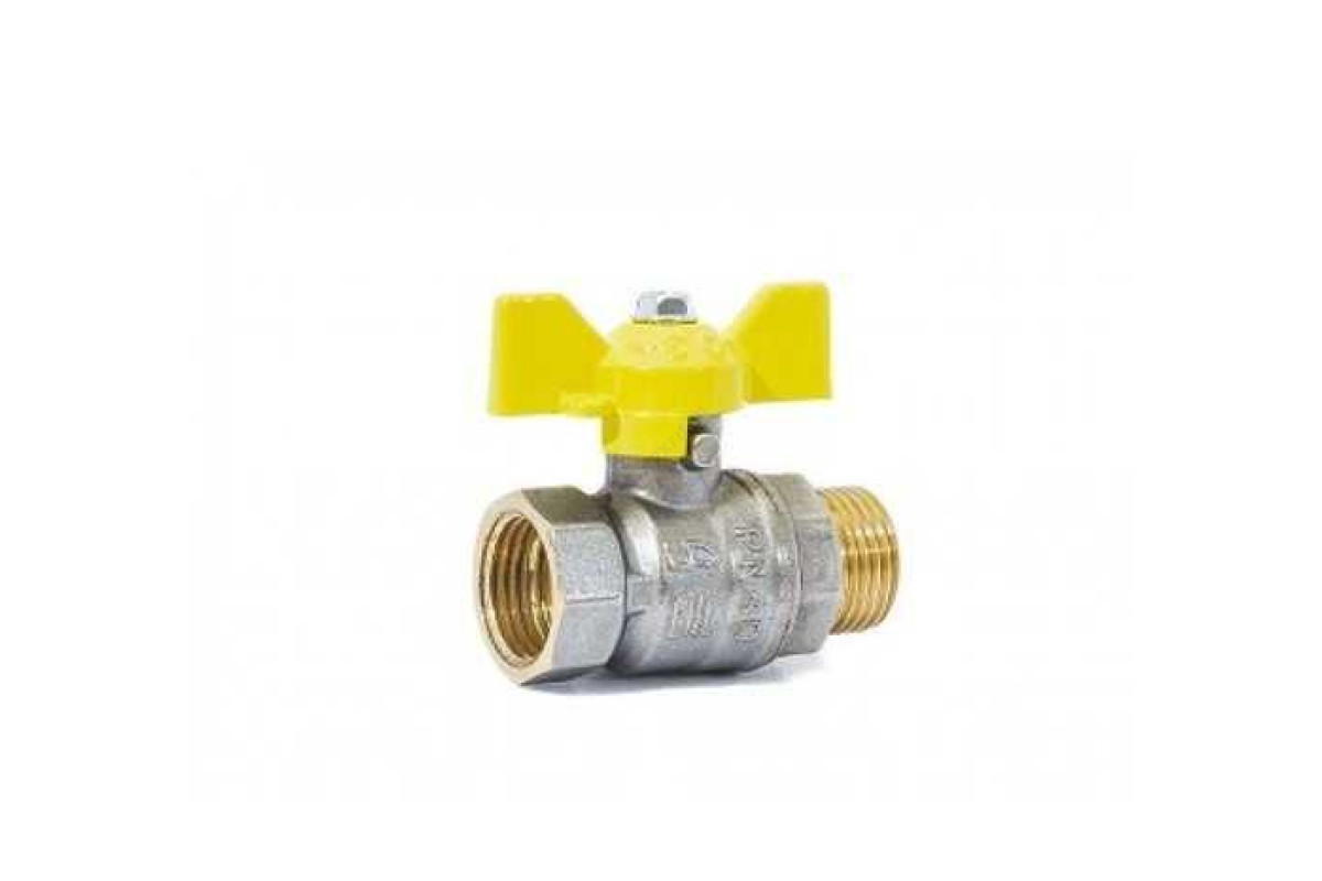 Кран шаровой латунь никель газ Pride Ду 20 Ру40 ВР/НР полнопроходной бабочка аналог 11б27п LD 47.20.В-Н.Б .