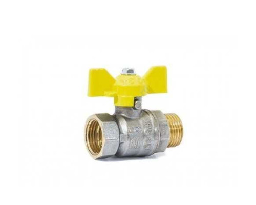 Кран шаровой латунь никель газ Pride Ду 20 Ру40 ВР/НР полнопроходной бабочка аналог 11б27п LD 47.20.В-Н.Б .