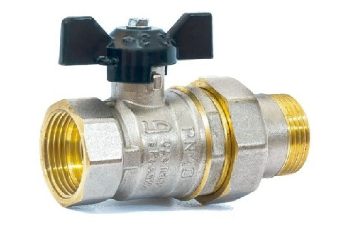 Кран шаровой латунь никель Pride Ду 20 Ру40 ВР/"американка" полнопроходной бабочка аналог 11б27п1 LD 47.20.В-ГШ.Б .