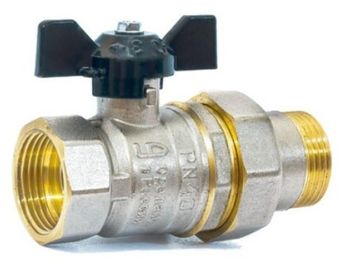 Кран шаровой латунь никель Pride Ду 20 Ру40 ВР/"американка" полнопроходной бабочка аналог 11б27п1 LD 47.20.В-ГШ.Б .