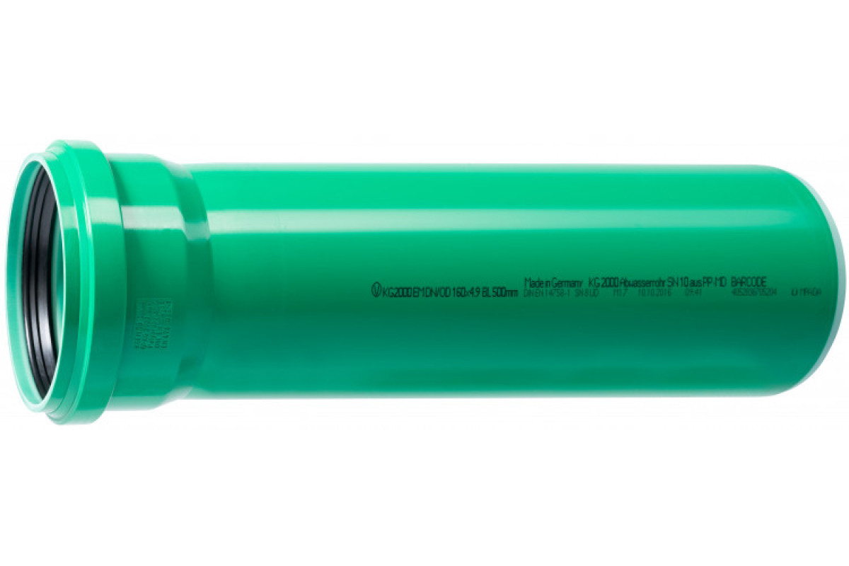 Труба PP-MD с раструбом зелёная KG2000 KG2000EM Дн 250х7,7 б/нап SN10 L=1,0м в/к Ostendorf 770740