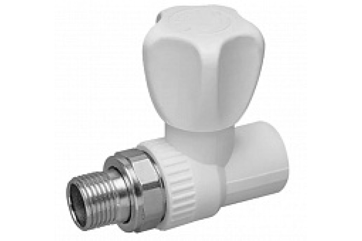 Клапан (вентиль) PP-R запорный белый НР Дн 25х3/4" Ру25 прямой для радиатора RTP (РосТурПласт) 10535