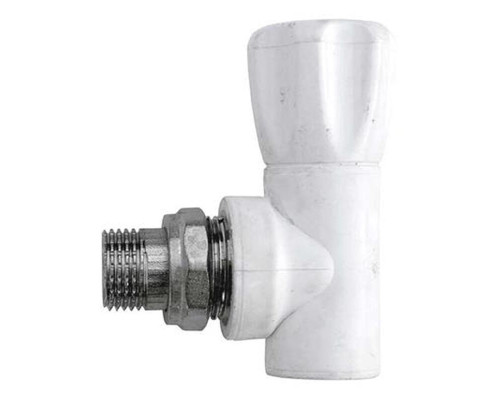 Клапан (вентиль) PP-R запорный белый НР Дн 20х1/2" Ру25 угловой для радиатора RTP (РосТурПласт) 10533