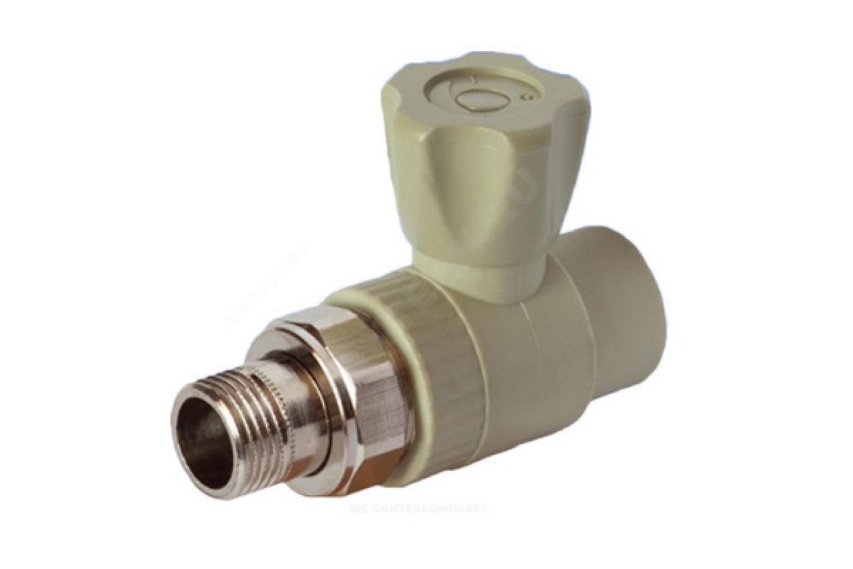 Клапан (вентиль) PP-R запорный серый НР Дн 20х1/2" Ру25 прямой для радиатора RTP (РосТурПласт) 15820