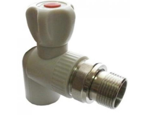 Клапан (вентиль) PP-R запорный серый НР Дн 25х3/4" Ру25 угловой для радиатора RTP (РосТурПласт) 15823