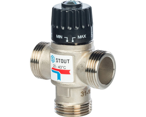 STOUT Термостатический смесительный клапан для систем отопления и ГВС. G1 НР 20-43°С KV 1,6
