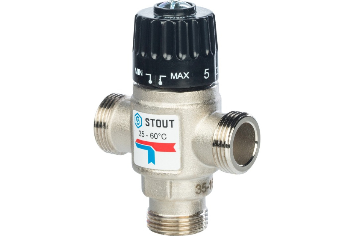 STOUT Термостатический смесительный клапан для систем отопления и ГВС 3/4" НР 20-43°С KV 1,6 SVM-0020-164320