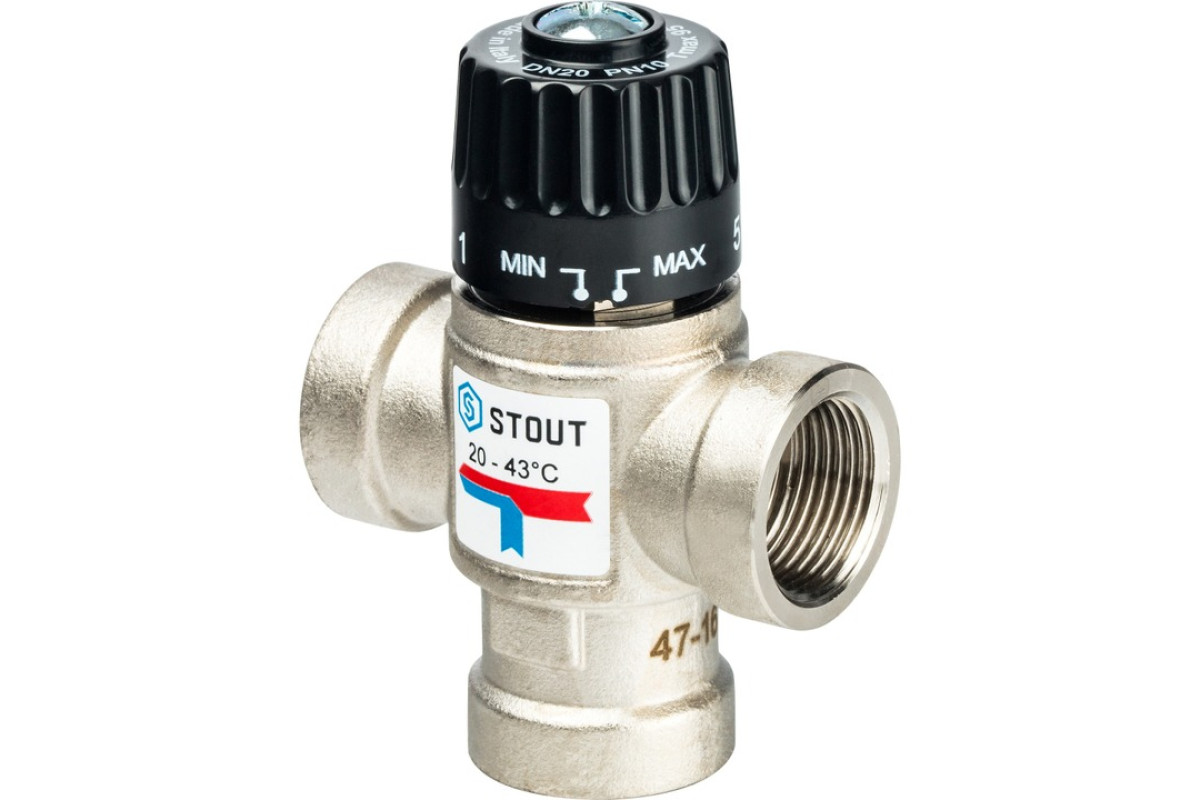 STOUT Термостатический смесительный клапан для систем отопления и ГВС 3/4" ВР 20-43°С KV 1,6 SVM-0010-164320