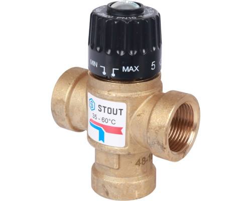 STOUT Термостатический смесительный клапан для систем отопления и ГВС 3/4"  ВР 35-60°С KV 1,6 SVM-0110-166020